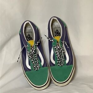 Vans Green and Purple Sneakers with Checkered Laces